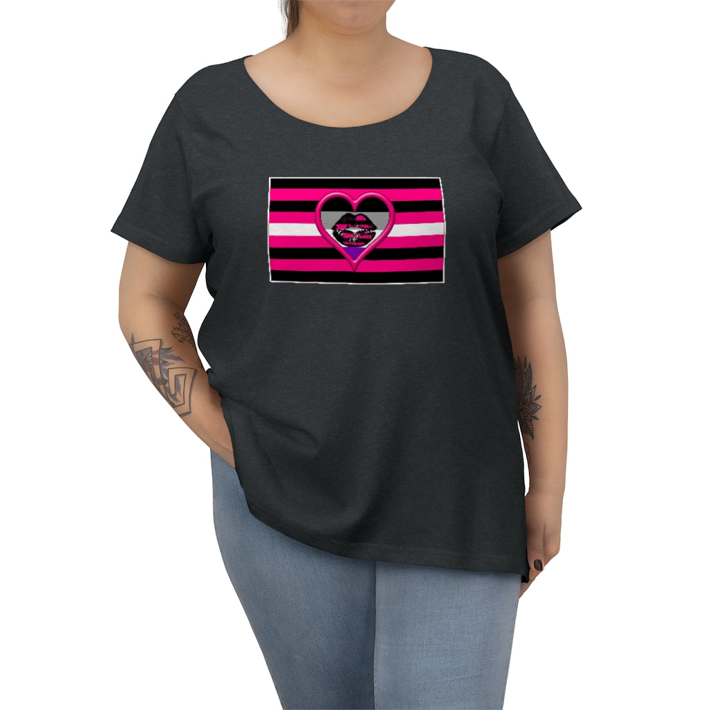 Asexual Queer Femme Pride Heart t-shirt - Curvy Cut Plus size Tee, sizes 14-28w 2xl-5xl