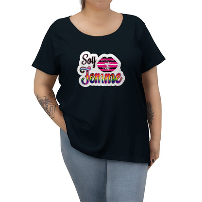 Soy Femme! 'Sticker' Print - Queer Femme Pride t-shirt - Curvy Cut Plus size Tee, sizes 14-28w 2x-5x