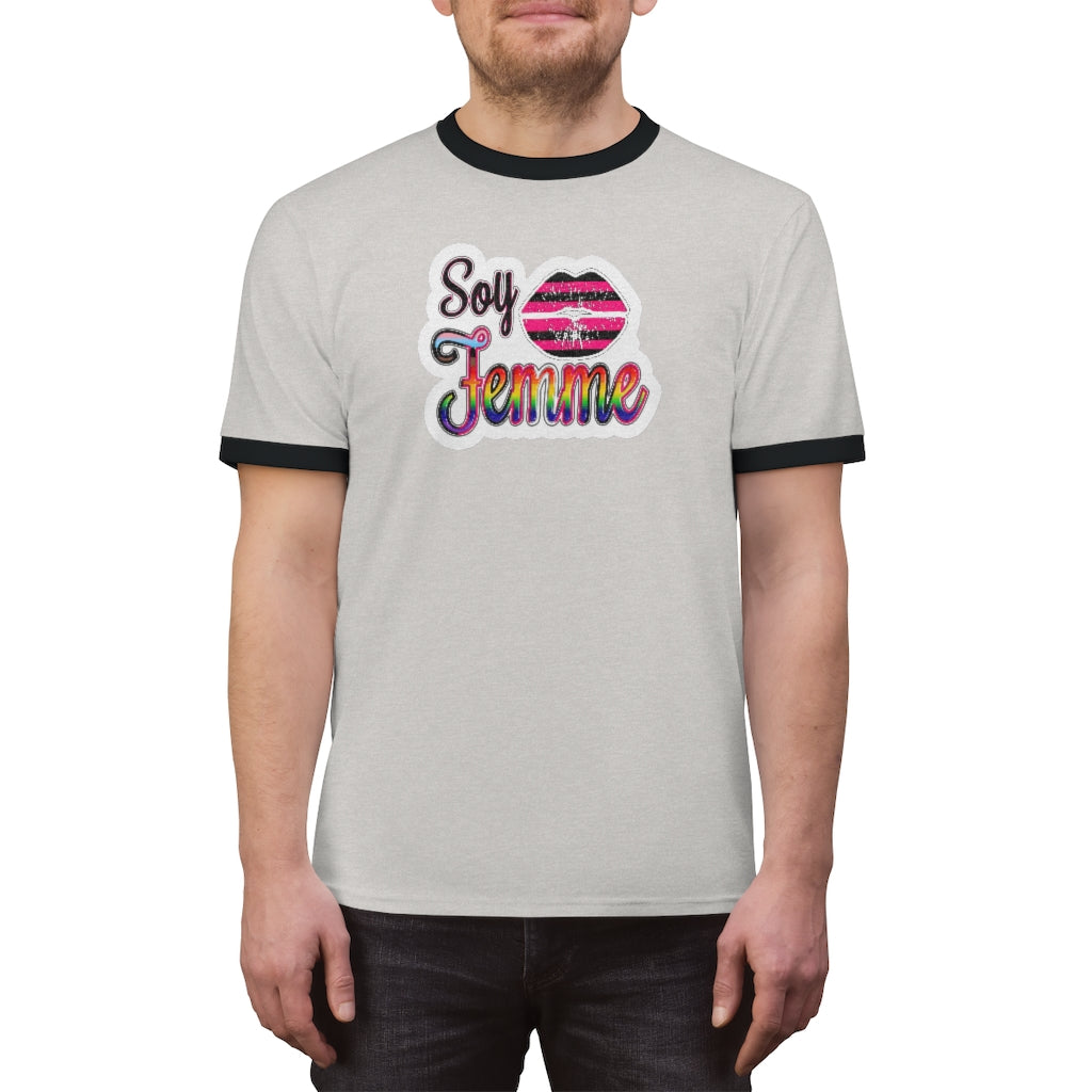 Soy Femme! Latinx Femme Sticker Print - Old-school Ringer Tee - up to 4x!