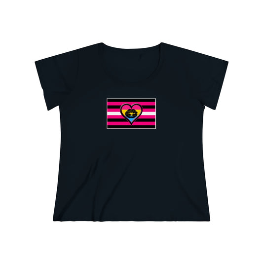 Pansexual Queer Femme Pride Heart t-shirt - Curvy Cut Plus size Tee, sizes 14-28w 2xl-5xl