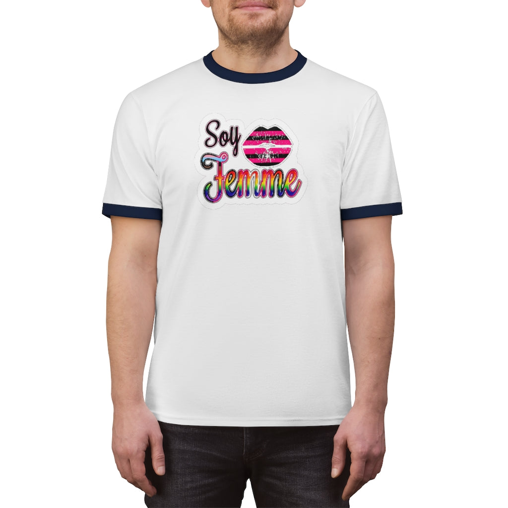 Soy Femme! Latinx Femme Sticker Print - Old-school Ringer Tee - up to 4x!