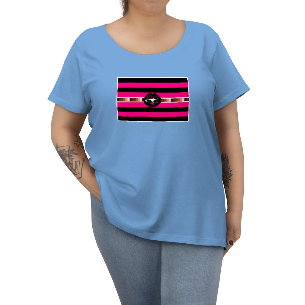 BIPOC Queer Femme Pride Strip t-shirt - Curvy Cut Plus size Tee, sizes 14-28w, lgbtqai pride shirt