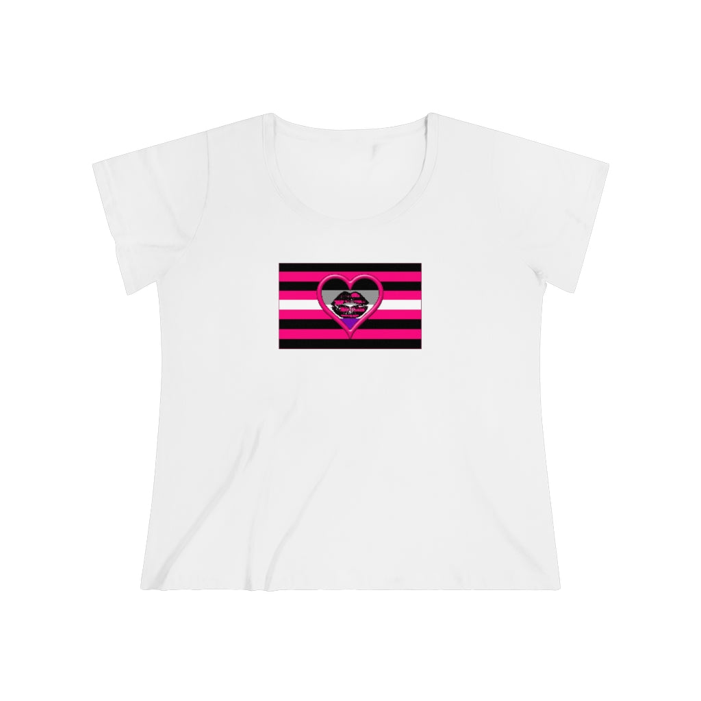 Asexual Queer Femme Pride Heart t-shirt - Curvy Cut Plus size Tee, sizes 14-28w 2xl-5xl