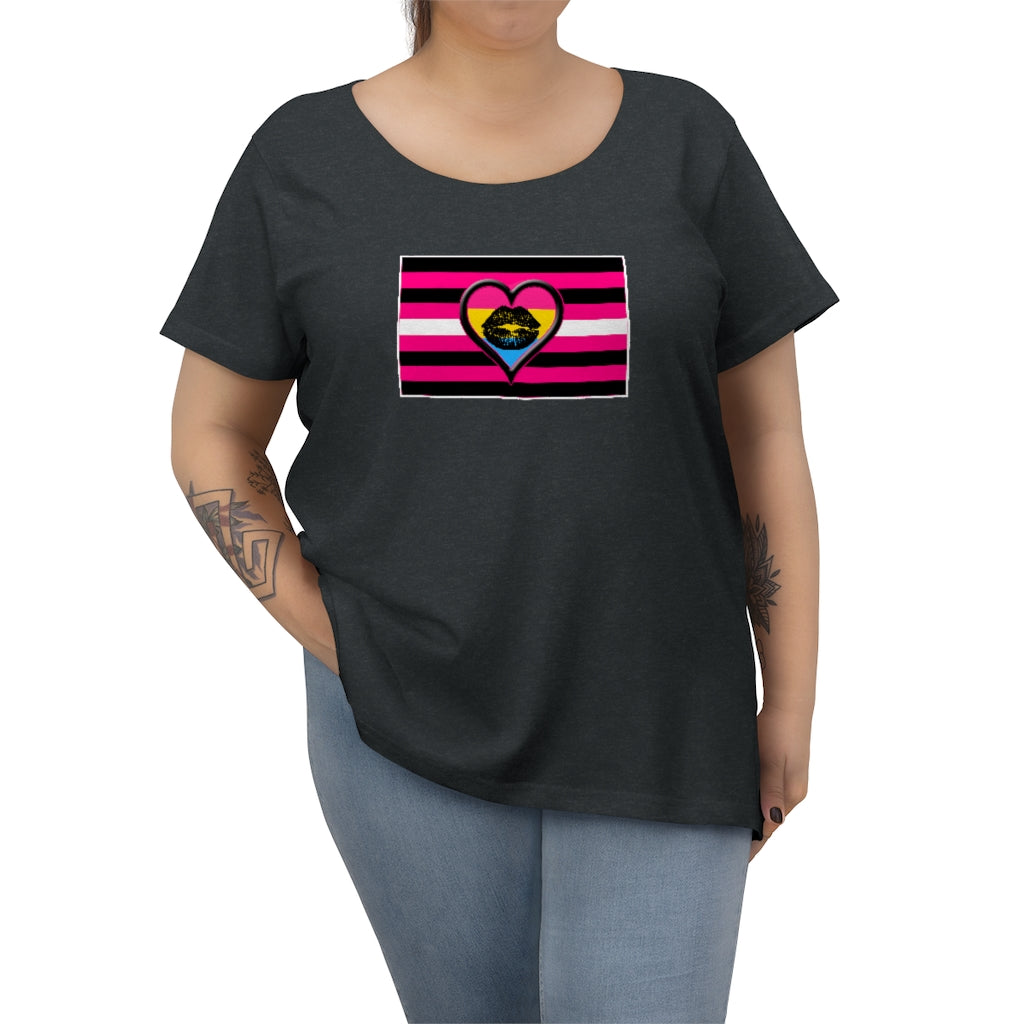 Pansexual Queer Femme Pride Heart t-shirt - Curvy Cut Plus size Tee, sizes 14-28w 2xl-5xl