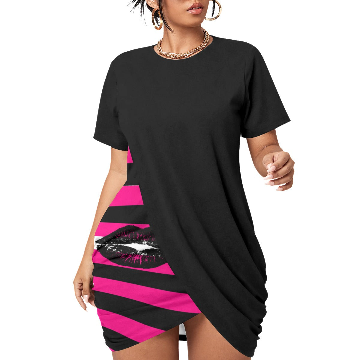 Queer Femme Pride Stacked Hem T-Shirt Dress - Size M - 4xL Plus, lgbtqai pride shirt-dress