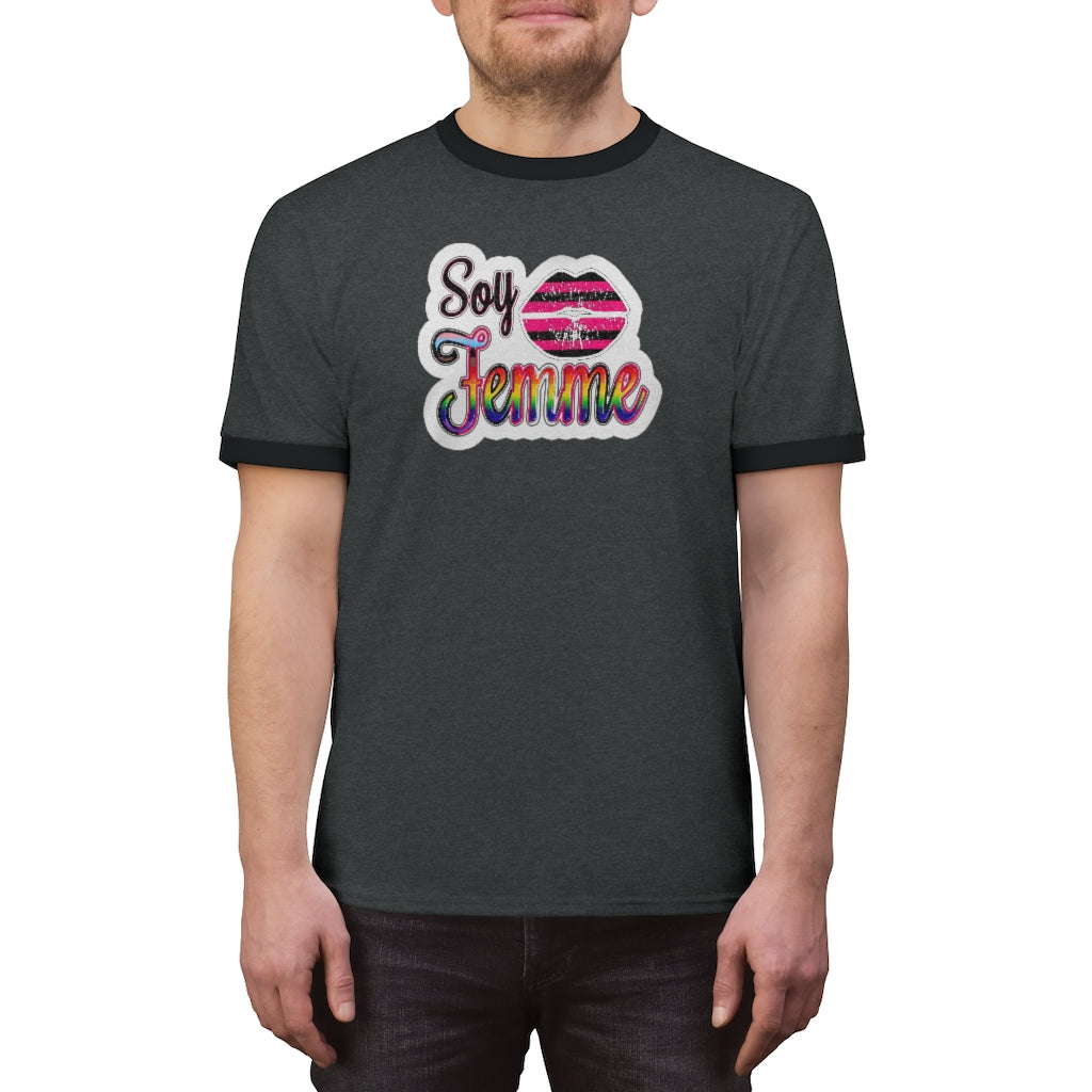 Soy Femme! Latinx Femme Sticker Print - Old-school Ringer Tee - up to 4x!