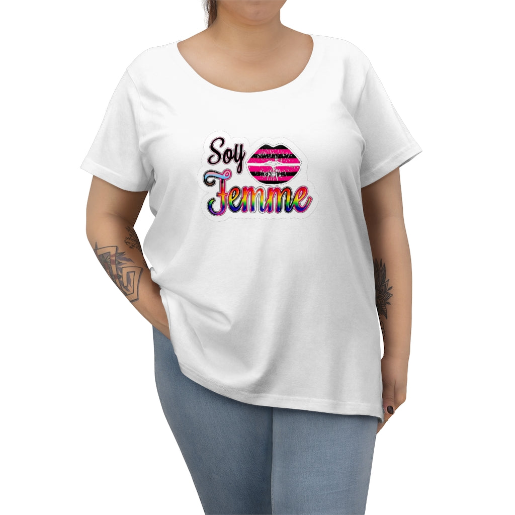 Soy Femme! 'Sticker' Print - Queer Femme Pride t-shirt - Curvy Cut Plus size Tee, sizes 14-28w 2x-5x